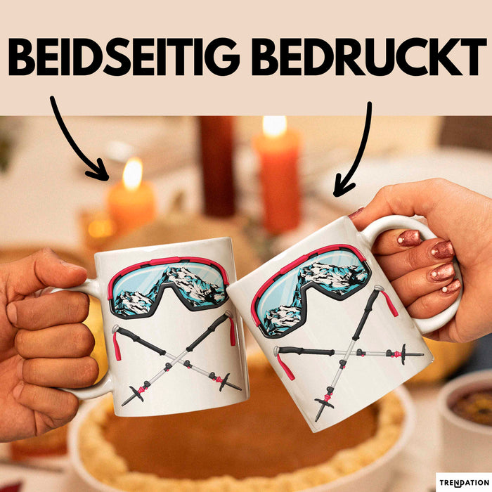 Ski Tasse Geschenk Grafik Skibrille Skistöcker Becher Weiß Trendation