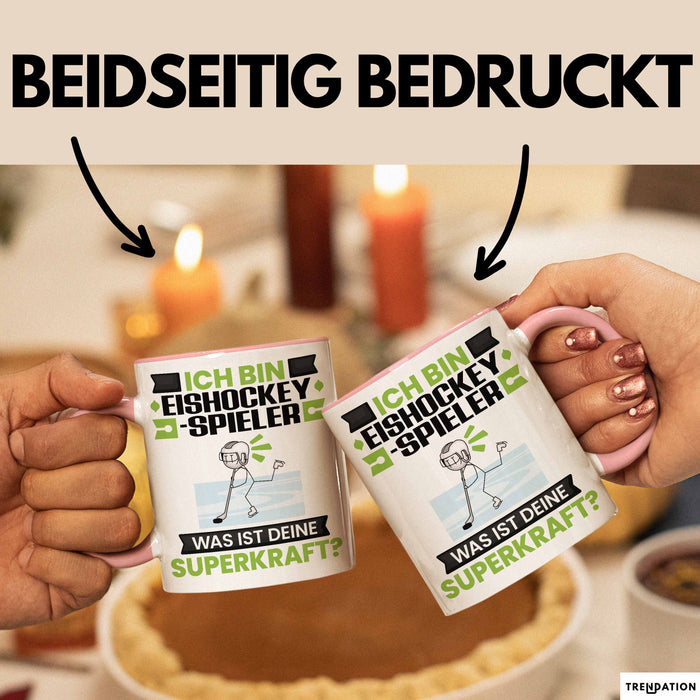 Eishockeyspieler Tasse Geschenk für Eishockeyspieler Geburtstag Lustiger Spruch Kaffee-Becher Was Ist Deine Superkraft Rosa Trendation