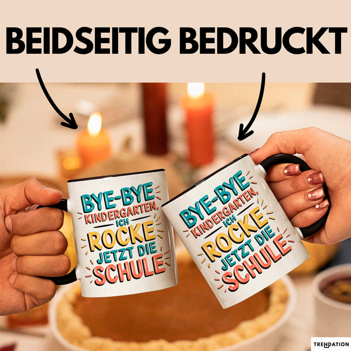 Grundschüler Tasse Geschenk Lustige Geschenkidee Spruch Bye Bye Kindergarten Schwarz Trendation
