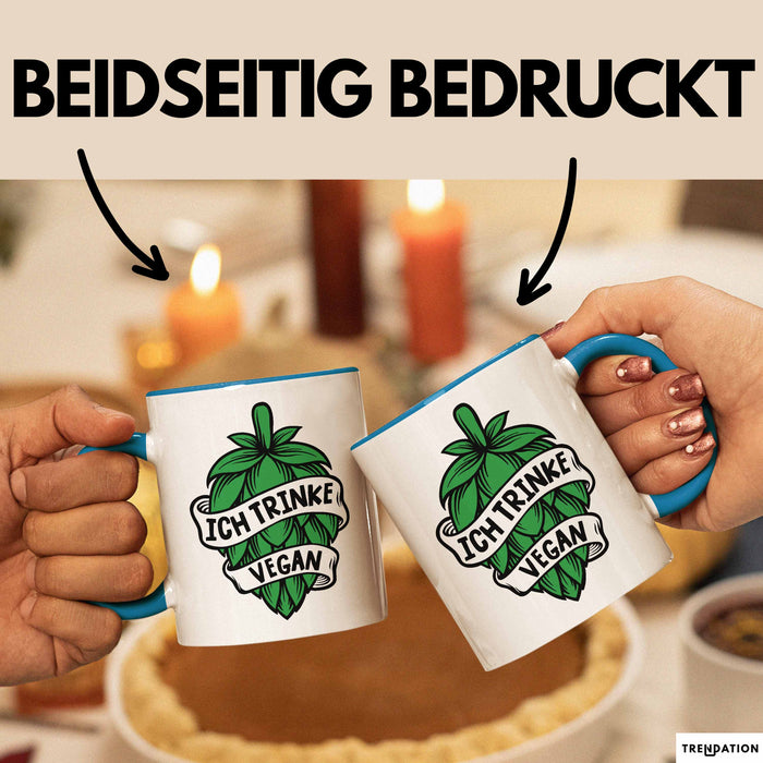 Biertrinker Tasse Geschenk Ich Trinke Vegan Becher Geschenkidee Blau Trendation