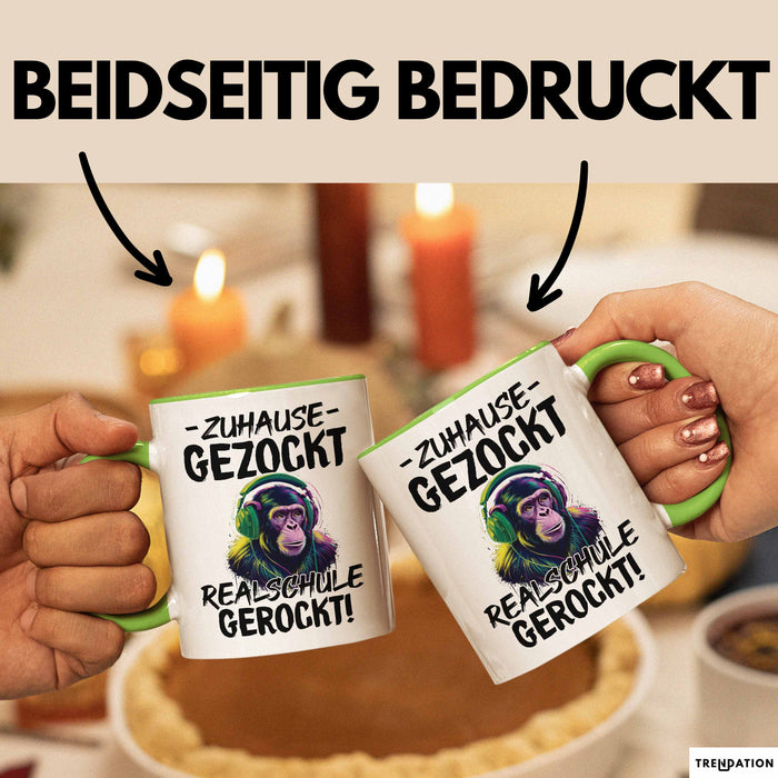 Realschule Bestanden Fachabitur Prüfung Zocker Tasse Geschenk Zuhause Gezockt Realschule Gerockt Kaffee-Becher Grün Trendation