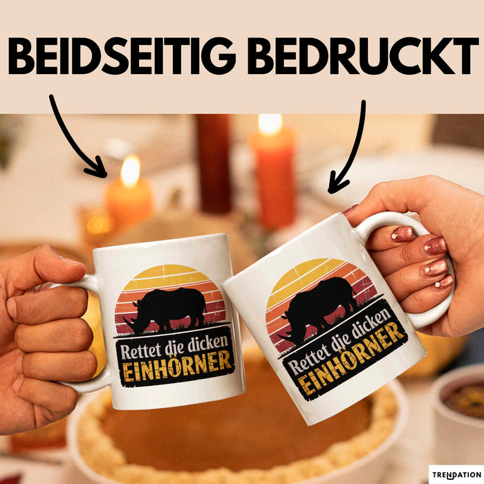 Nashorn Tasse Geschenk Lustige Geschenkidee Spruch Rettet Die Dicken Einhörner Weiß Trendation