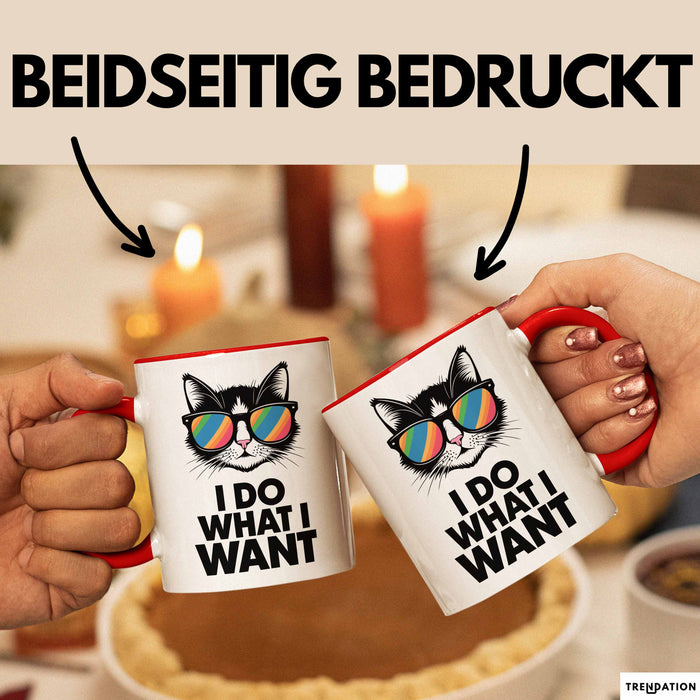 Sarkastische Katze Sarkasmus Tasse Geschenk Lustige Geschenkidee Spruch Ich Mache Was Ich Will Rot Trendation