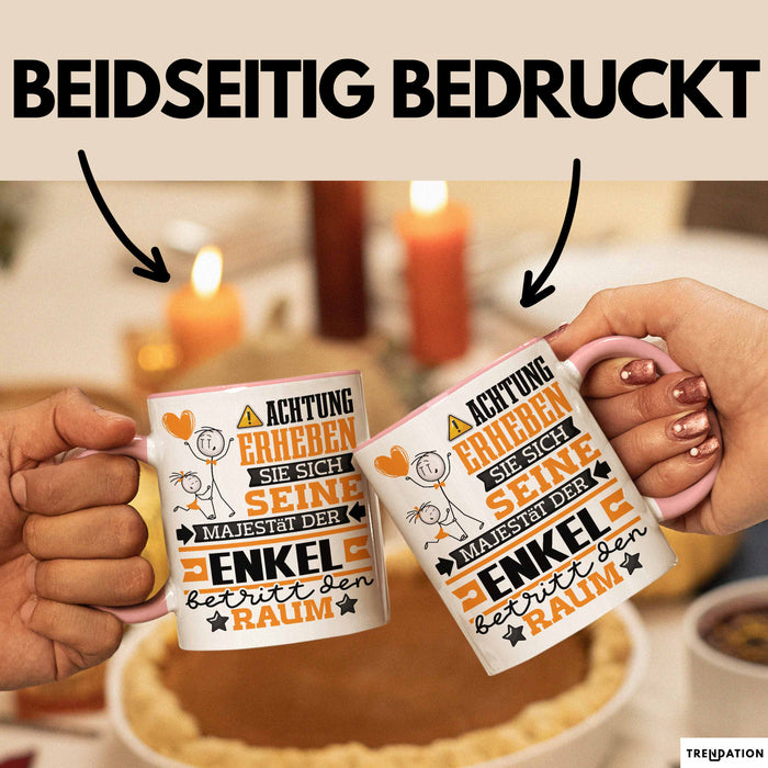 Enkel Geschenk Tasse Lustiger Spruch Erheben Sie Sich Der Enkel Betritt den Raum Rosa Trendation