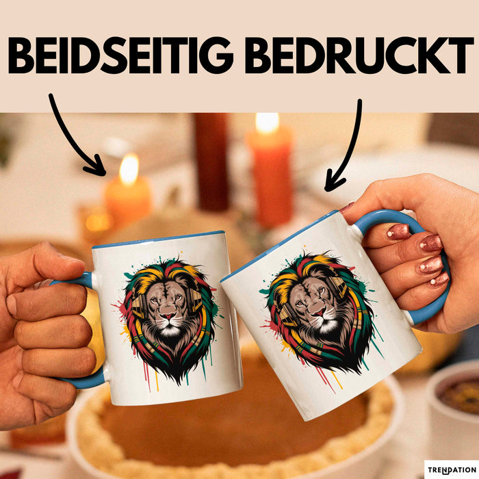 Löwe Tier Kopfhörer Sonnenbrille Tasse Geschenk Lustige Geschenkidee Spruch Blau Trendation