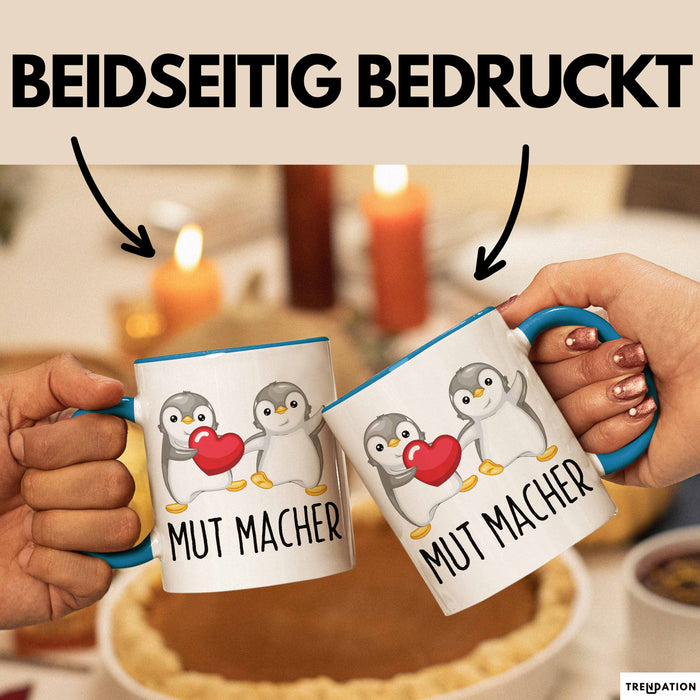 Lustige Tasse Geschenk Zwei Pinguine Mit Herz Witziger Becher Mut Blau Trendation
