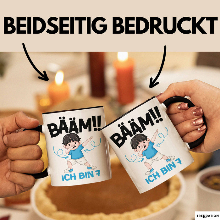Tasse BÄÄM Ich bin 7 Kindergeburtstagsgeschenk mit DabTanz Schwarz Trendation