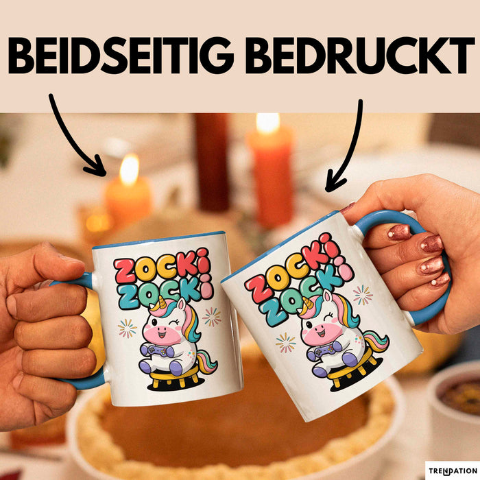 Gamer Gaming Liebhaber Tasse Geschenk Lustige Geschenkidee Spruch Zocki Zocki Blau Trendation