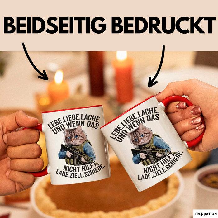 Sarkastische Katze Tasse Geschenk Lustige Geschenkidee Lebe Liebe Lache Rot Trendation