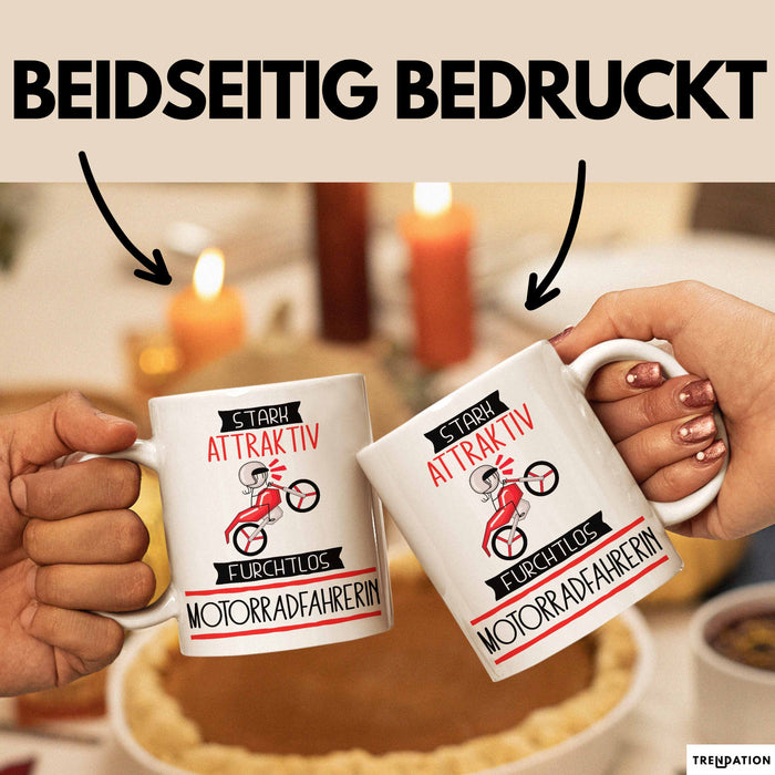 Motorradfahrerin Tasse Geschenk Becher Stark Attraktiv Furchtlos Motorradfahrerin Lustige Geschenkidee Weiß Trendation
