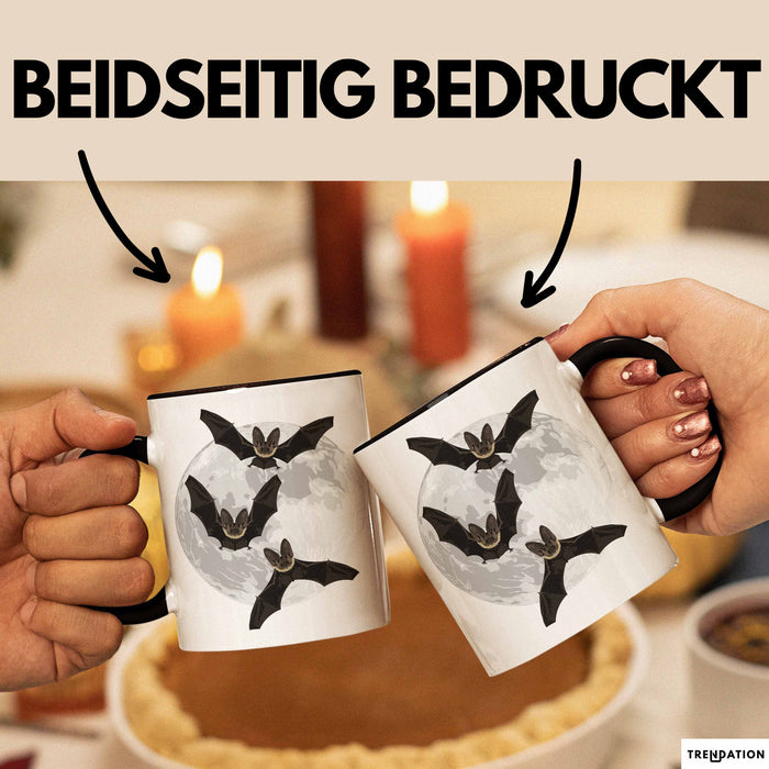 Halloween Tasse Geschenk Fledermäuse Vollmond Grafik Geschenkidee Schwarz Trendation