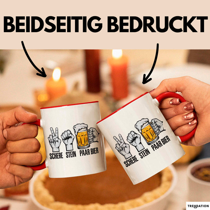 Bier Trinker Trinken Tasse Becher Geschenk Lustige Geschenkidee Spruch Schere Stein Paar Bier Rot Trendation