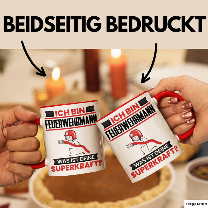 Feuerwehrmann Tasse Geschenk für Feuerwehrmann Geburtstag Lustiger Spruch Kaffee-Becher Was Ist Deine Superkraft Rot Trendation