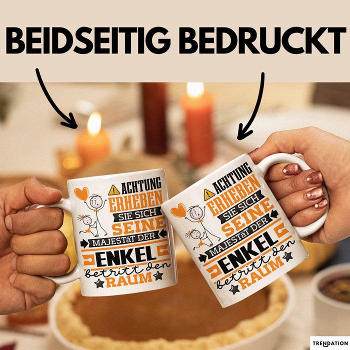 Enkel Geschenk Tasse Lustiger Spruch Erheben Sie Sich Der Enkel Betritt den Raum Weiß Trendation