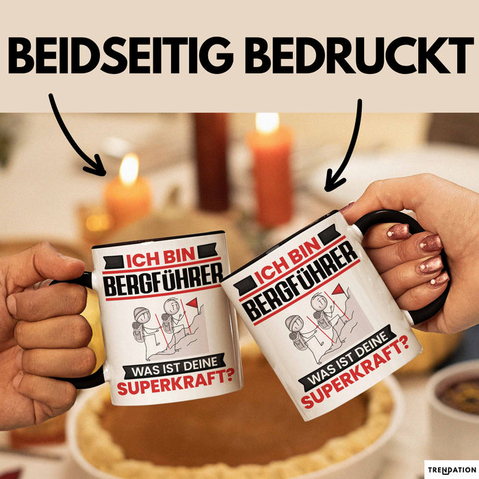 Bergführer Tasse Geschenk für Bergführer Geburtstag Lustiger Spruch Kaffee-Becher Was Ist Deine Superkraft Schwarz Trendation