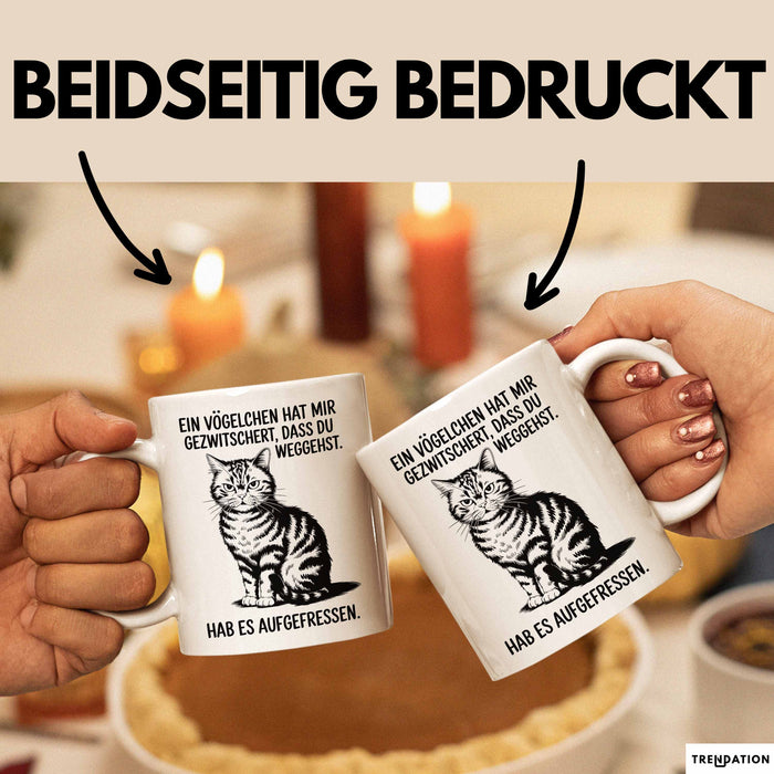 Büroarbeit Kollege Tasse Geschenk Lustige Geschenkidee Spruch Ein Vögelchen Hat Mir Gezwitschert Dass Du Weggehst Hab Es Aufgefressen Weiß Trendation