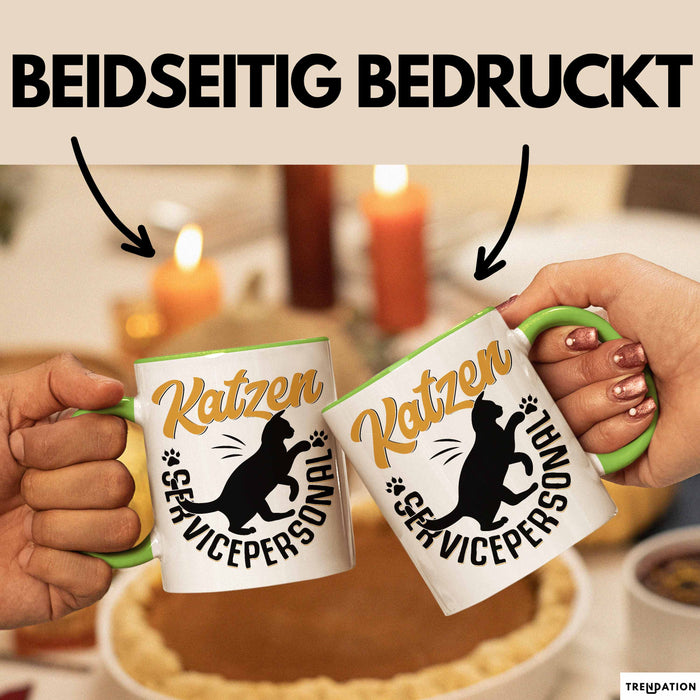 Katzen Geschenk Tasse Katzen-Besitzerin Kaffeebecher Katzen Servicepersonal Geschenkidee Grün Trendation