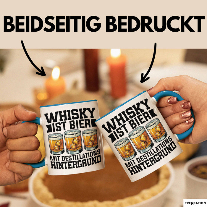 Whisky Liebhaber Tasse Geschenk Whisky Ist Bier Mit Destillations Hintergrund Blau Trendation