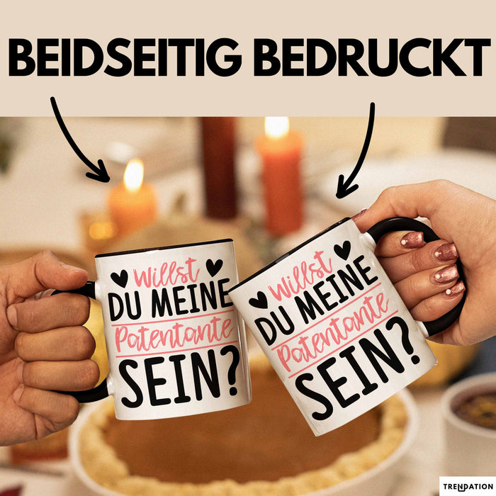 Willst du Meine Patentante Sein Verkündung Tasse Geschenkidee Spruch Beste Patentante Kaffee-Becher Schwarz Trendation