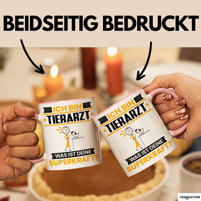 Tierarzt Tasse Geschenk für Tierarzt Geburtstag Lustiger Spruch Kaffee-Becher Was Ist Deine Superkraft Rosa Trendation
