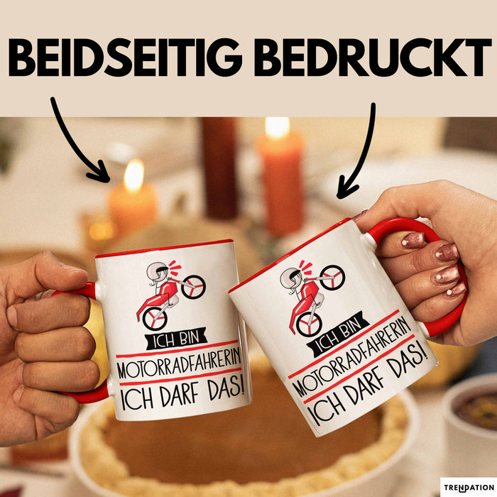 Geschenk für Motorradfahrerin Tasse Lustige Geschenkidee Geburtstag Ich Bin Motorradfahrerin Ich Darf Das Rot Trendation