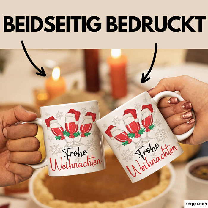 Weihnachten Weinglas Tasse Geschenk Weihnachtliche Grafik Weinliebhaber Frohe Weihnachten Kaffee-Becher Weiß Trendation