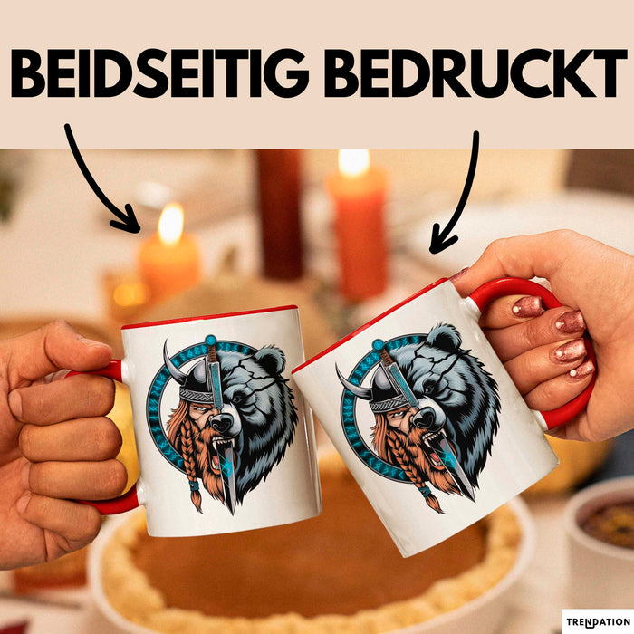 Nordischer Krieger Wikingerbär Tasse Geschenk Lustige Geschenkidee Spruch Rot Trendation