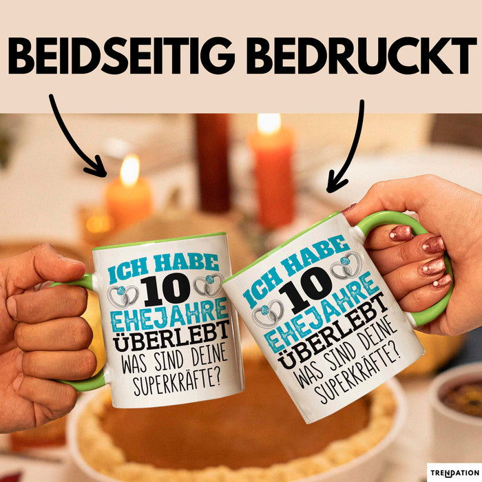 Rosenhochzeit Tasse Geschenk 10 Jahre Verheirtatet Geschenkidee Ehemann Ehefrau Becher Grün Trendation