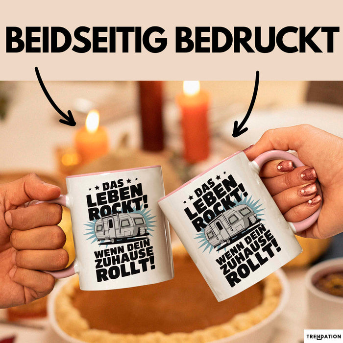 Wohnwagen Camper Tasse Geschenk Lustige Geschenkidee Spruch Leben Rockt Wenn Zuhause Rollt Rosa Trendation