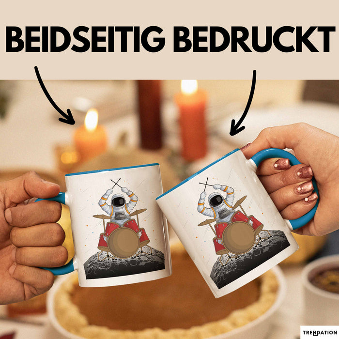 Drummer Schlagzeug-Spieler Geschenk Tasse Geschenkidee Kaffee-Becher Schlagzeuger Mond Grafik Blau Trendation