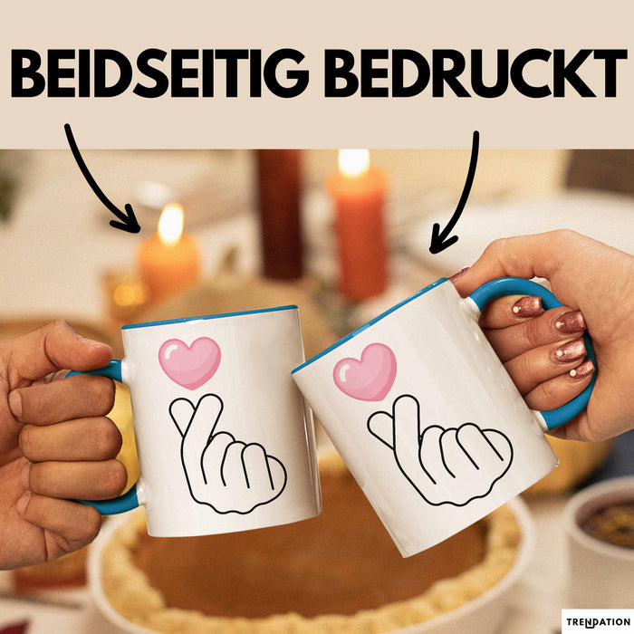 KPop Tasse Geschenk Finger Heart Herz Grafik Geschenkidee Fans Blau Trendation