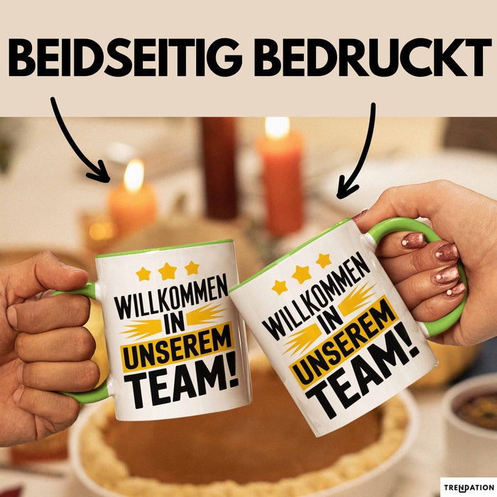 Office Arbeitskollege Tasse Geschenk Lustige Geschenkidee Spruch Willkommen In Unserem Team Grün Trendation