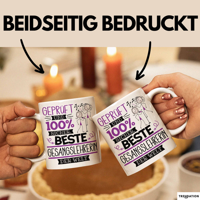 Beste Gesangslehrerin Der Welt Tasse Geschenk für Eine Gesangslehrerin Geprüft Und Sicher Geschenkidee Geburtstag Weihnachten Weiß Trendation