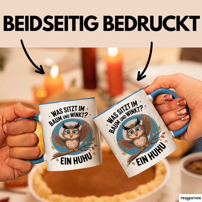 Eule Tier Sarkasmus Tasse Geschenk Was sitzt im Baum Vogel Geschenkidee Lustig Blau Trendation