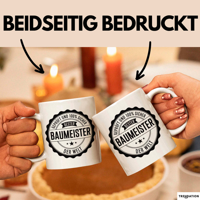 Bauarbeiter Tasse Geschenk 100% Bester Bauleiter Handwerker Geschenkidee Lustig Weiß Trendation