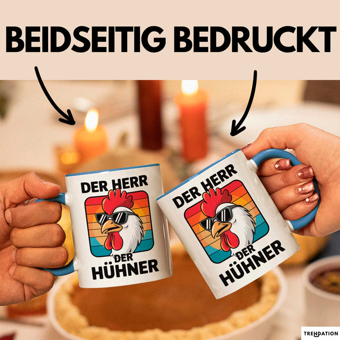 Huhn Tier Bauer Tasse Becher Geschenk Lustige Geschenkidee Spruch Der Herr Der Hühner Blau Trendation