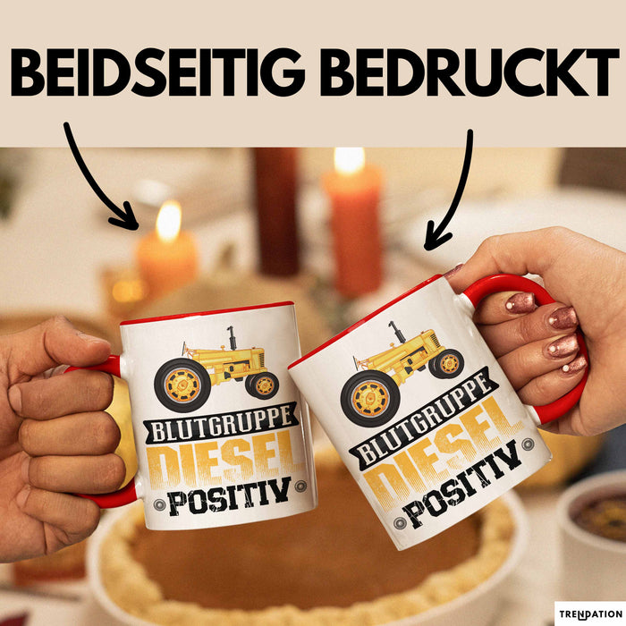 Auto Tasse Geschenk Blutgruppe Positiv Traktor Spruch Geschenkidee bagger Rot Trendation
