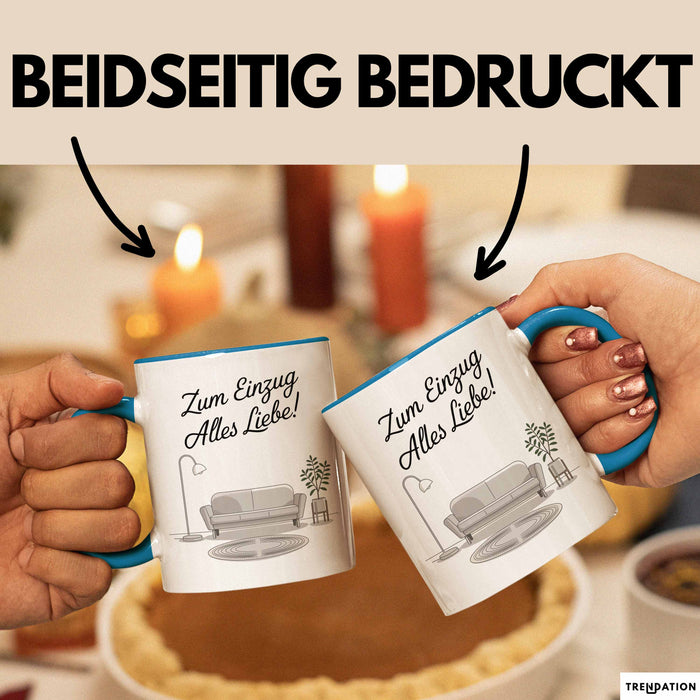 Neues Zuhause Eigentümer Tasse Geschenk Lustige Geschenkidee Spruch Zum Einzug Alles Liebe Blau Trendation