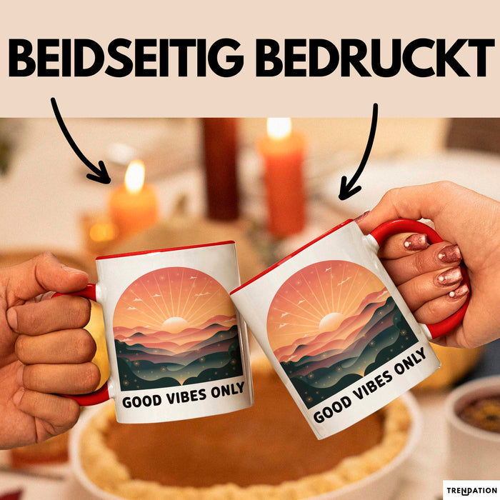 Positive Vibes Tasse Geschenk Lustige Geschenkidee Spruch Für Glückliche Seelen Rot Trendation