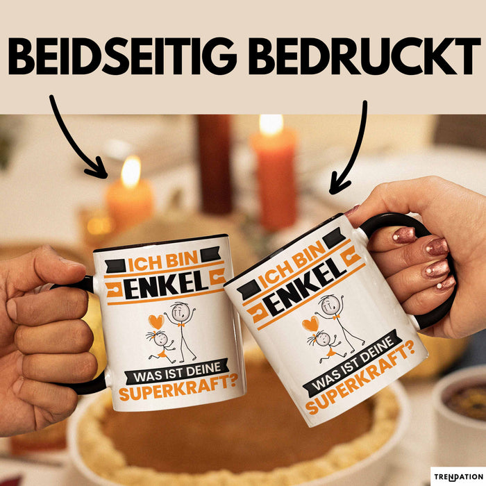 Enkel Tasse Geschenk für Enkel Geburtstag Lustiger Spruch Kaffee-Becher Was Ist Deine Superkraft Schwarz Trendation