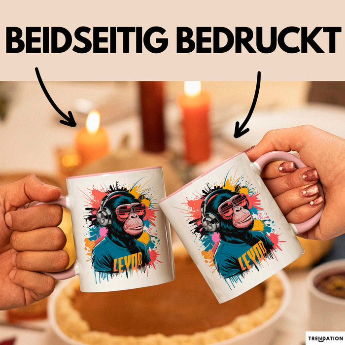 Affe Tier Kopfhörer Sonnenbrille Tasse Geschenk Lustige Geschenkidee Spruch Rosa Trendation