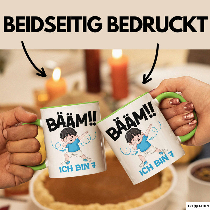 Tasse BÄÄM Ich bin 7 Kindergeburtstagsgeschenk mit DabTanz Grün Trendation