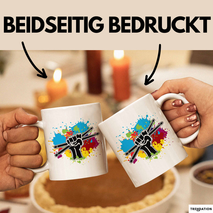Schlagzeug-Spieler Geschenk Drummer Tasse Geschenkidee Spruch Bunte Farben Schlagzeuger Weiß Trendation