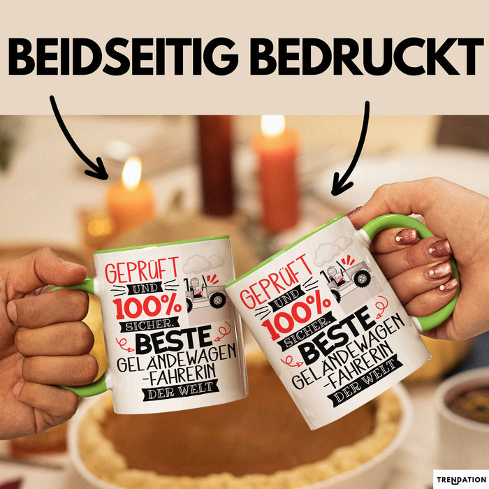 Beste Geländewagenfahrerin Der Welt Tasse Geschenk für Eine Geländewagenfahrerin Geprüft Und Sicher Geschenkidee Geburtstag Weihnachten Grün Trendation