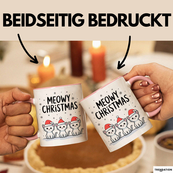 Katze Weihnachtsfeier Tasse Geschenk Lustige Geschenkidee Spruch Meowy Christmas Rosa Trendation