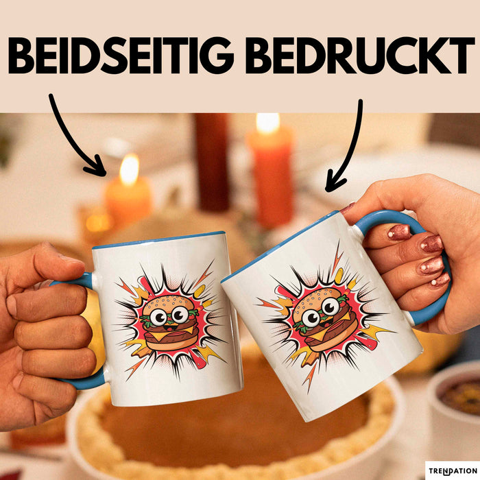 Burger Fan Tasse Geschenk Lustige Geschenkidee Spruch Für Fast Food Fans Blau Trendation