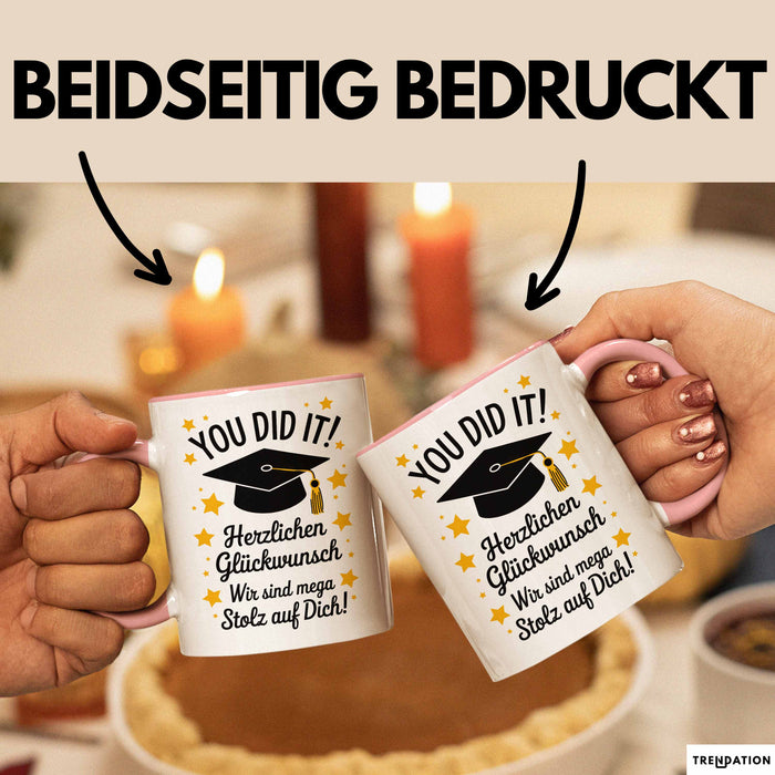 Schüler Abschluss Tasse Geschenk Lustige Geschenkidee Spruch Herzlichen Glückwünsche Rosa Trendation