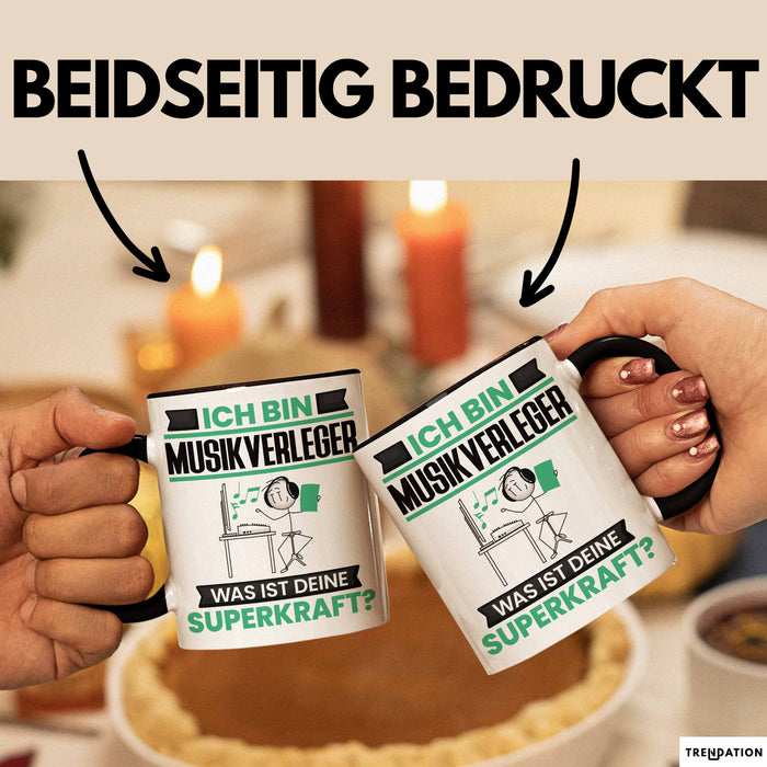 Musikverleger Tasse Geschenk für Musikverleger Geburtstag Lustiger Spruch Kaffee-Becher Was Ist Deine Superkraft Schwarz Trendation