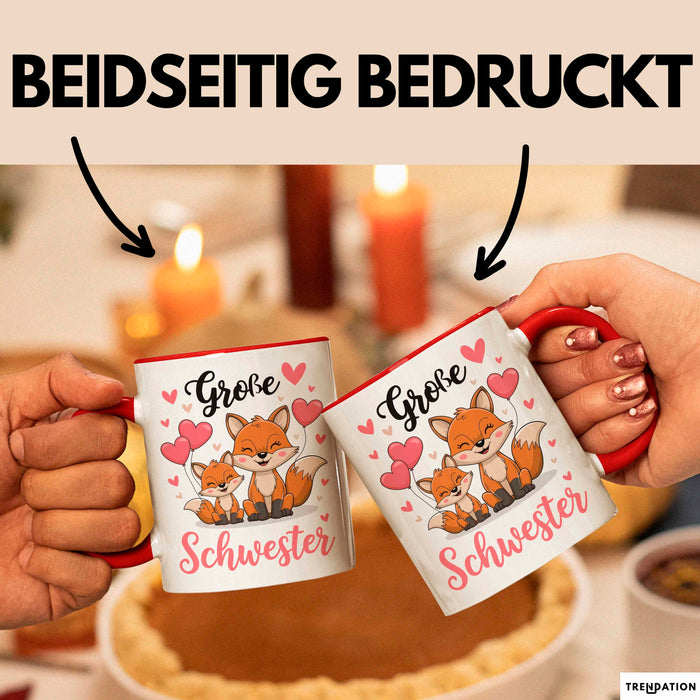 Big Sister Ältere Geschwister Schwestern Füchse Tasse Becher Geschenk Lustige Geschenkidee Spruch Big Sister Rot Trendation