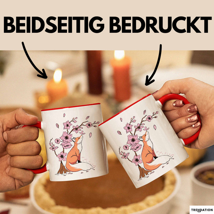 Fuchs Tasse Geschenk Fox Japanese Kirschblüte Blume Vintage Fuchs Kaffee-Becher Rot Trendation